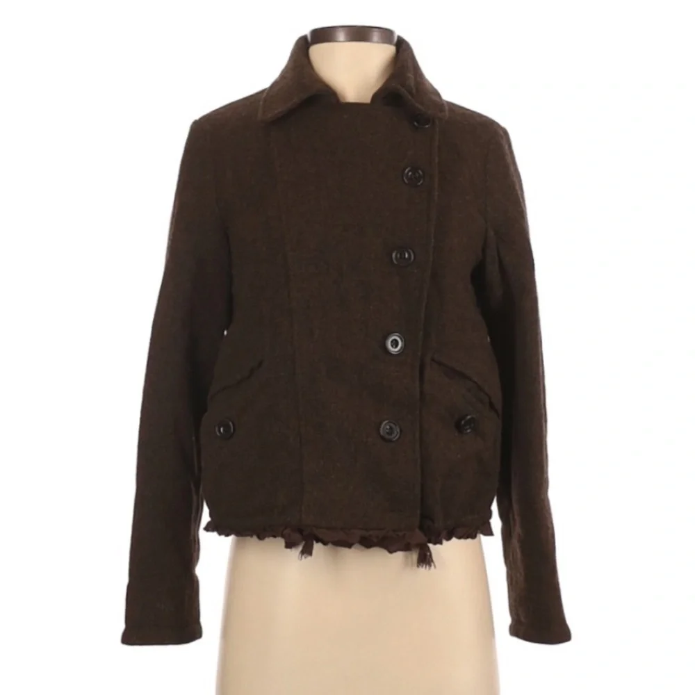 GAP | 100% Wool Brown Jacket Coat Frayed Warm Winter Coat - Picture 3 of 9
